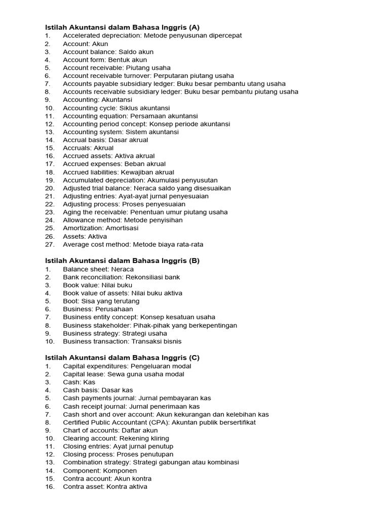 Istilah Akuntansi Dalam Bahasa Inggris | PDF