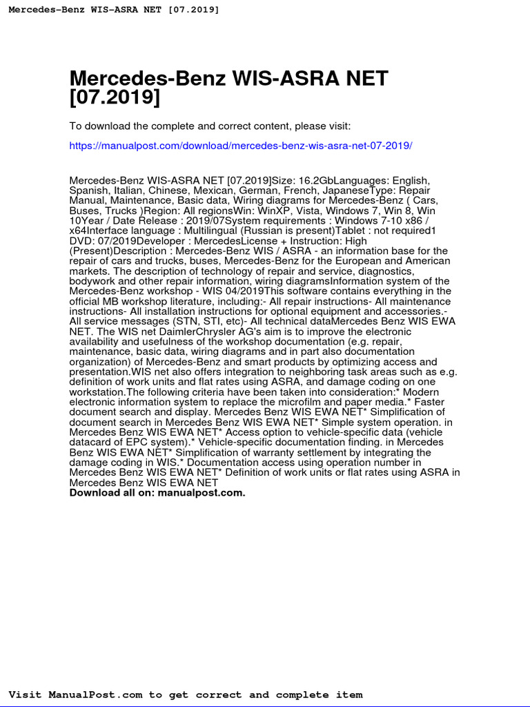 Mercedes Benz Wis Asra Net 07 2019 Download Free PDF Microsoft Windows