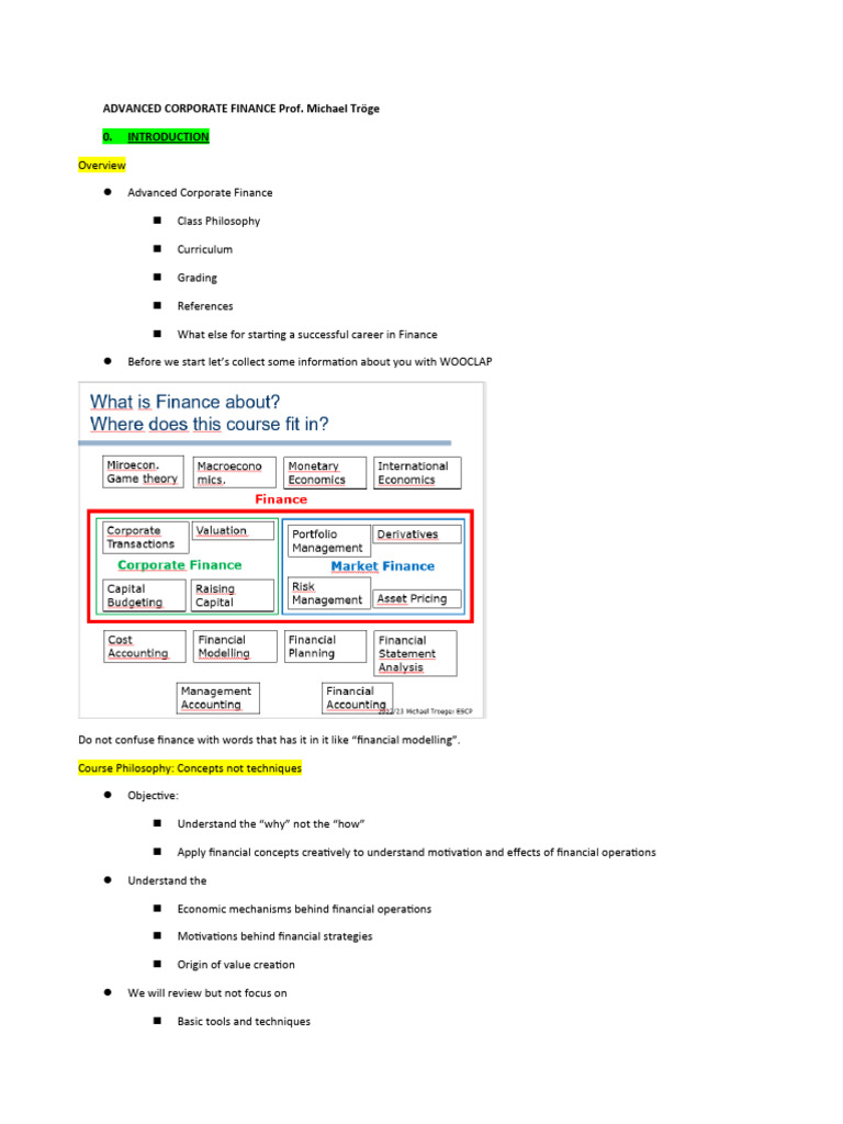 Advanced Corporate Finance Overview | PDF | Book Value | Phases Of ...