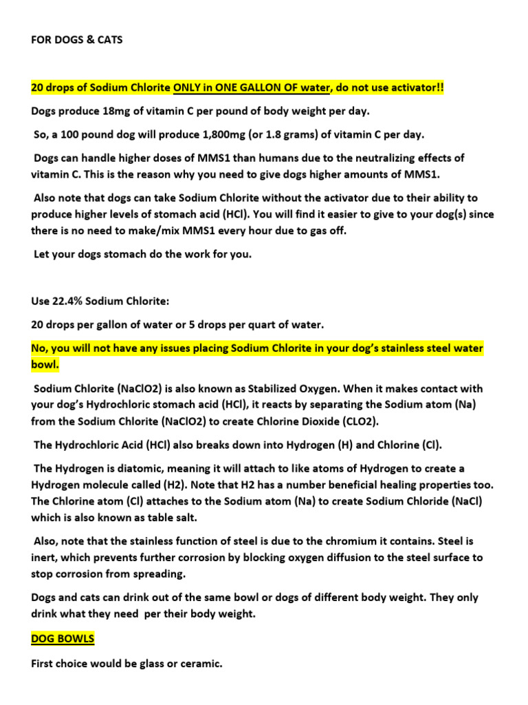 Dogs & Cats PDF Chlorine Sodium Chloride