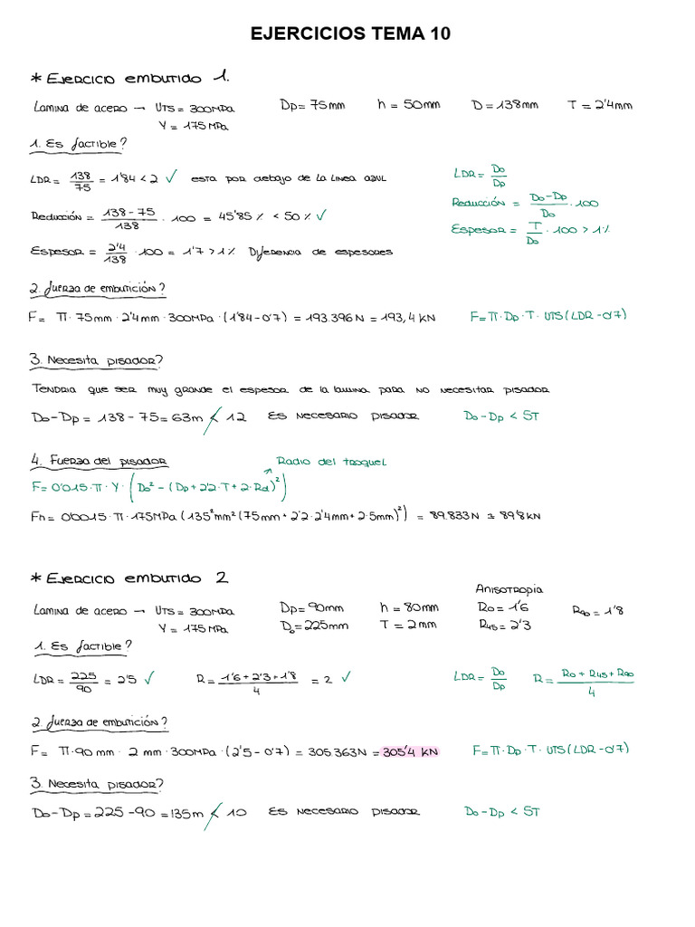 Ejercicios Embuticion | PDF | Ingeniería mecánica | Gestión de Procesos ...