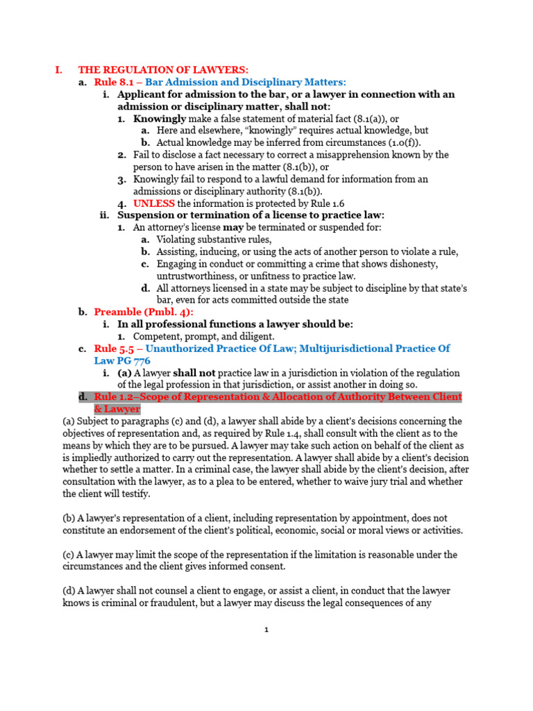 Final ProfessionalResponsibilityOutline PDF Conflict Of Interest