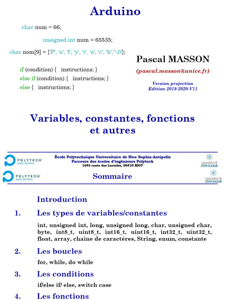 Variables et Fonctions Arduino | PDF | ASCII | Structure de contrôle