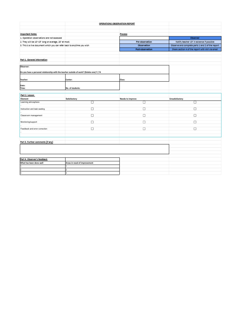 Operations Observation Report Guide | PDF