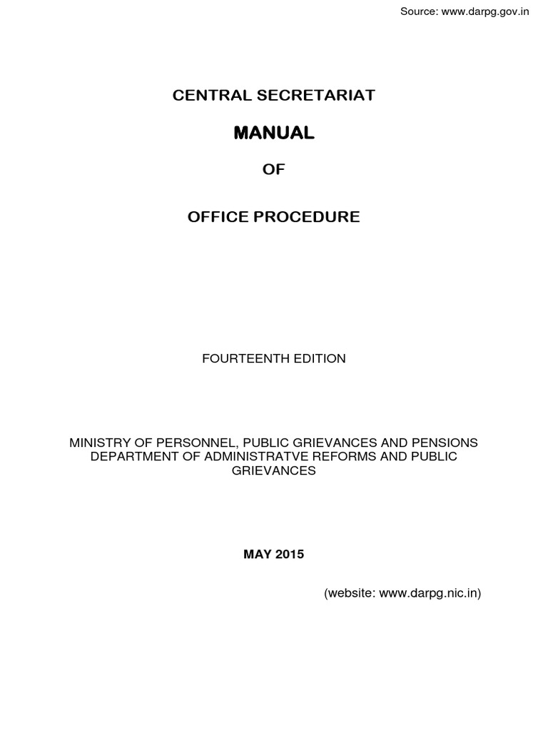 Central Secretariat Office Procedure Manual | PDF | Government Of India ...