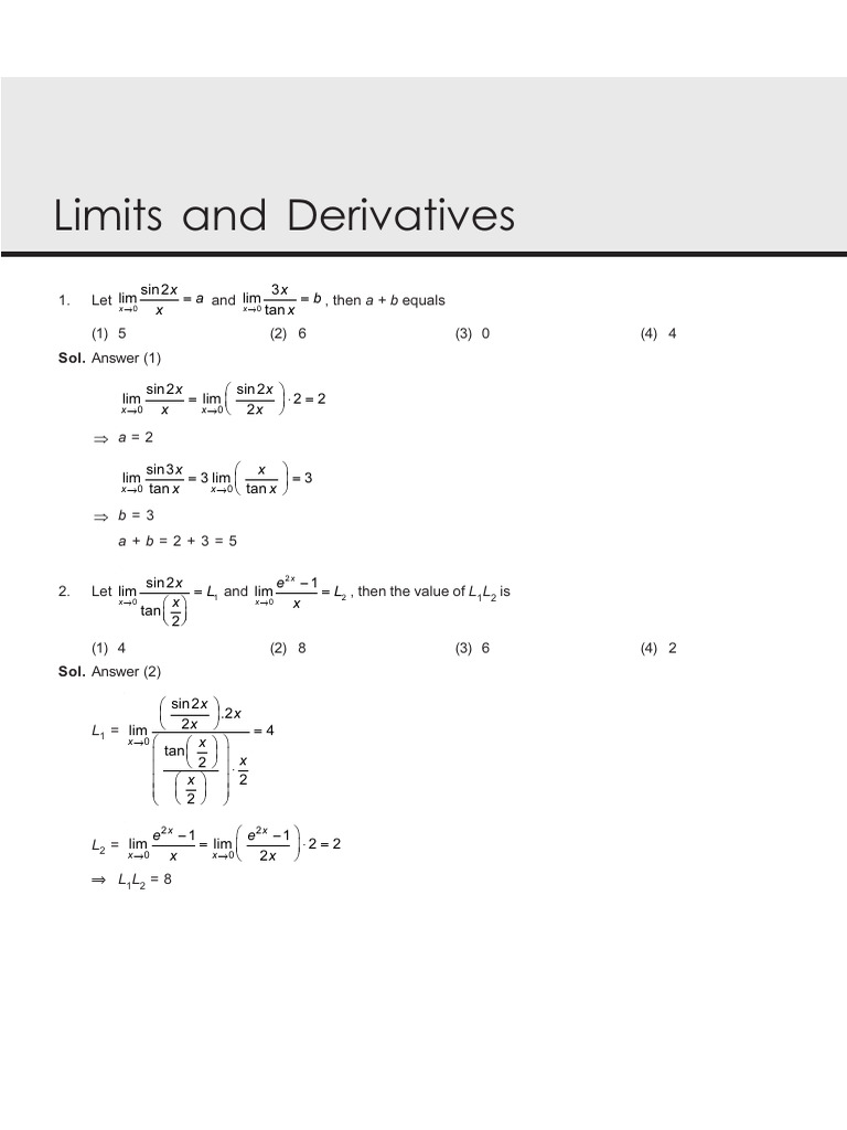 Limit and Differentiation practice sheet PDF Mathematical Analysis