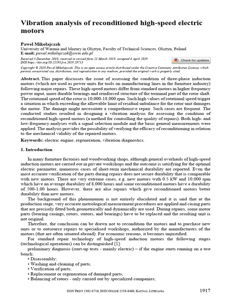 Vibration Analysis of Reconditioned High-Speed Ele | PDF | Electric ...