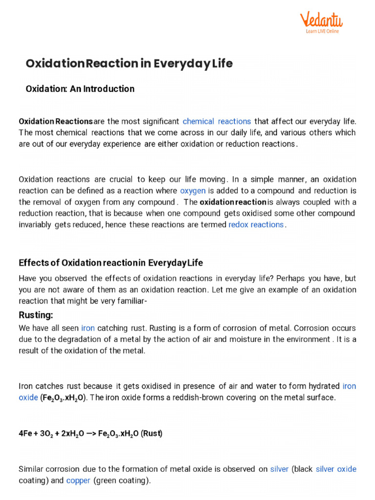 Oxidation Reaction in Everyday Life | PDF