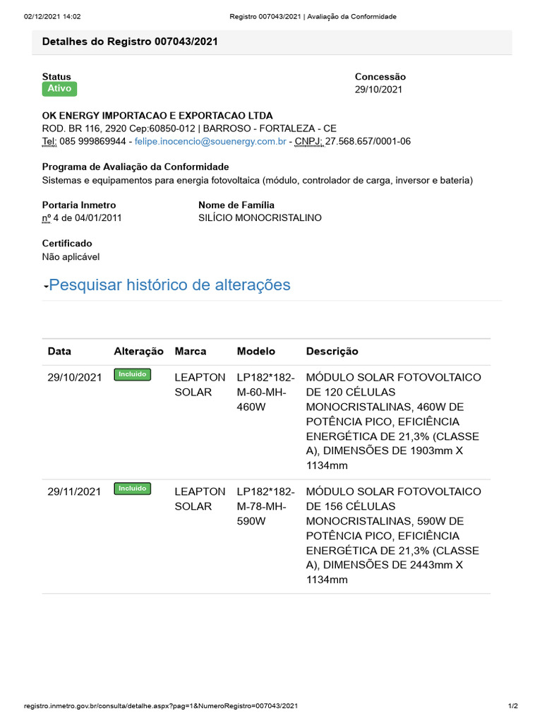 Registro de Módulos Solares LEAPTON | PDF | Energia renovável ...