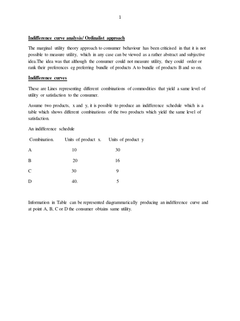 Indifference Curve Analysis Pdf Utility Economics