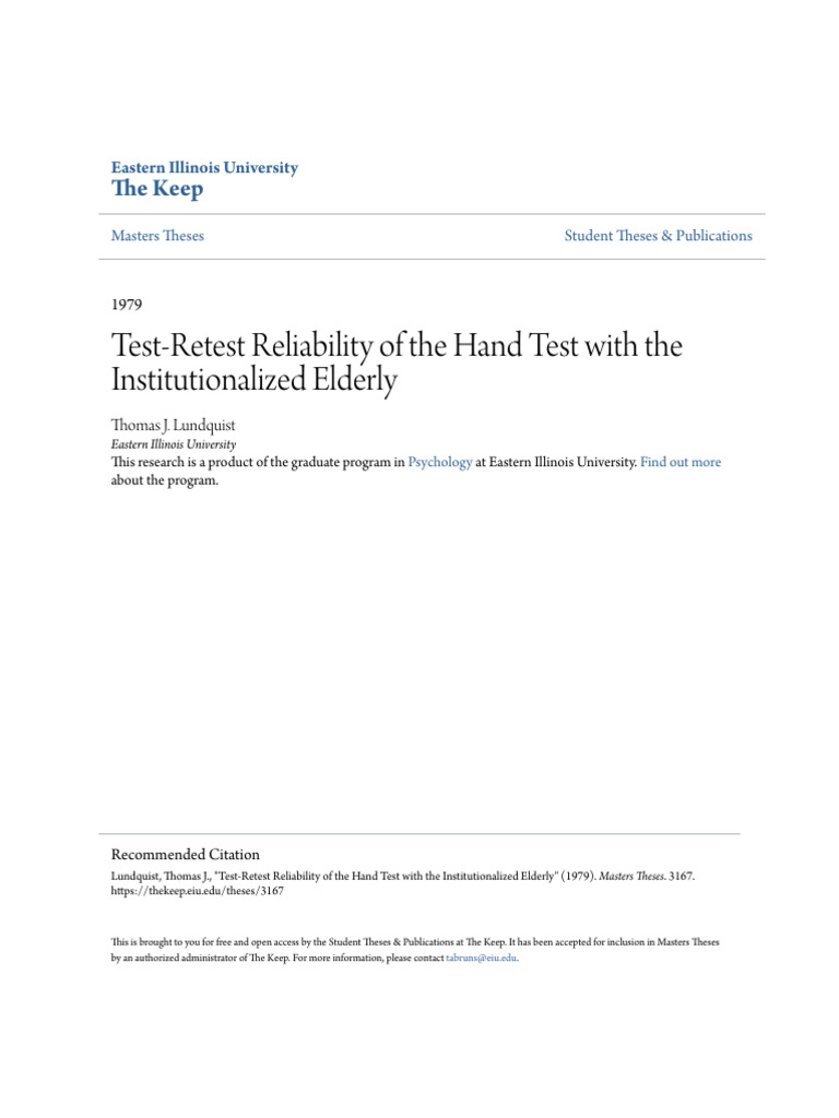 Test-Retest Reliability of The Hand Test With The Institutionaliz | PDF ...