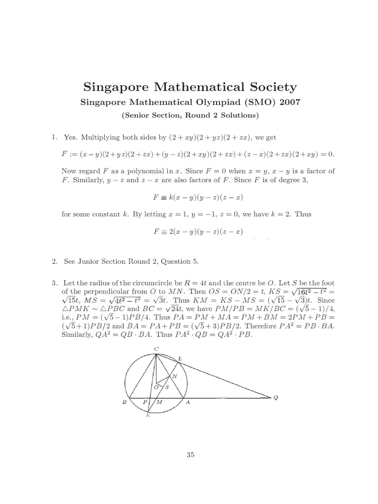 Round 2 Solutions for SMO Math Olympiad | PDF