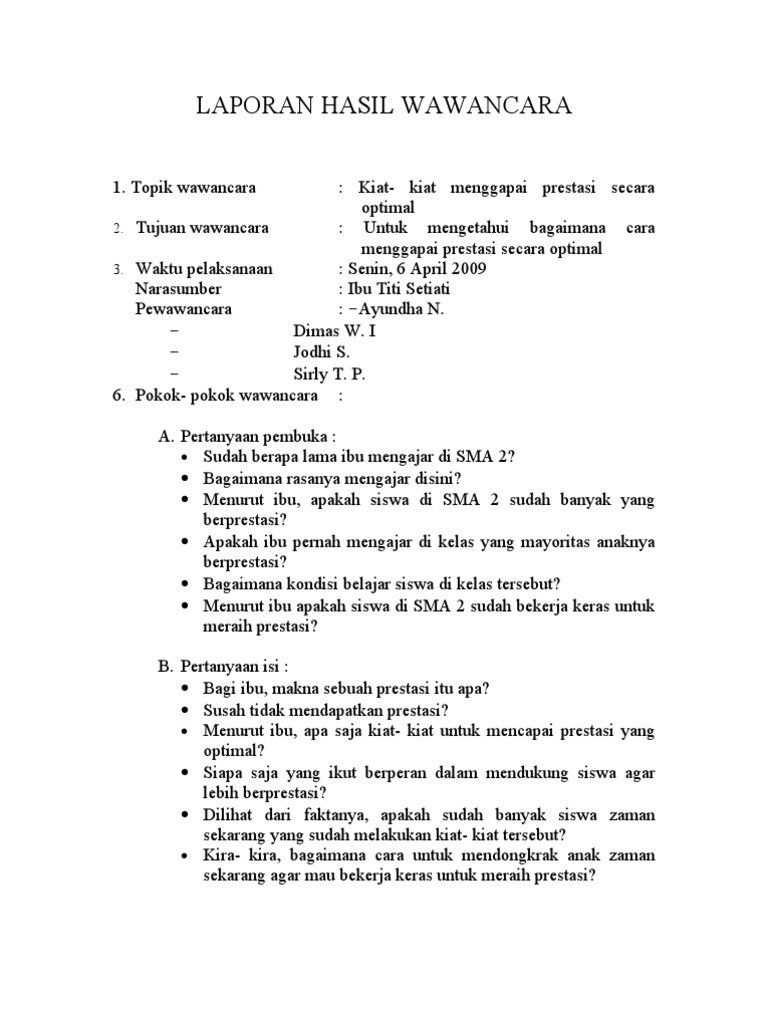 Contoh Format Laporan Hasil Wawancara Nusagates