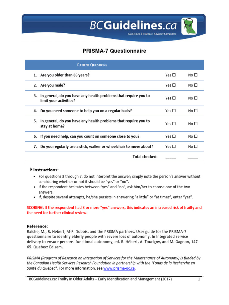 PRISMA-7 Questionnaire Overview | PDF | Wellness