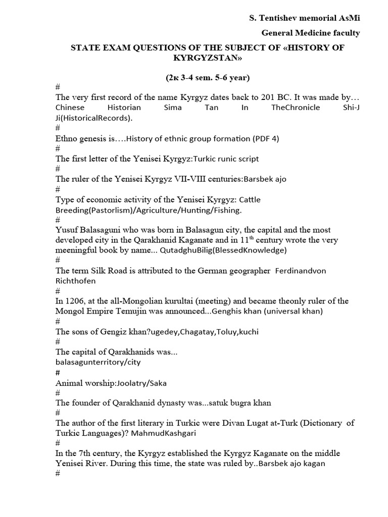 History of Kyrgyz State PDF Kyrgyzstan Genghis Khan