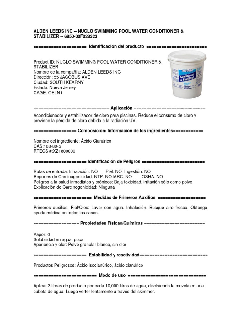 Acondicionador de Agua para Piscinas Nuclo | PDF