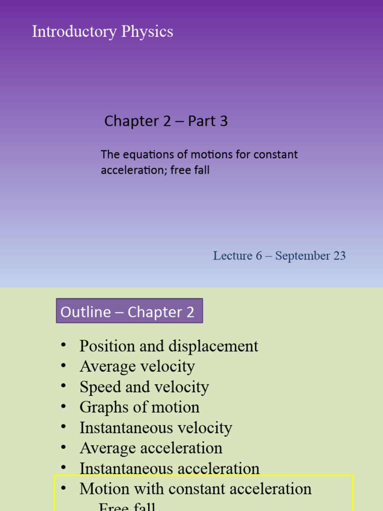 Lecture 6 - Chapter 2 Part 3 | PDF | Velocity | Acceleration