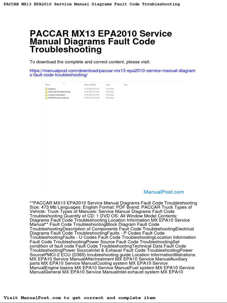 Paccar Mx13 Epa2010 Service Manual Diagrams Fault Code Troubleshooting