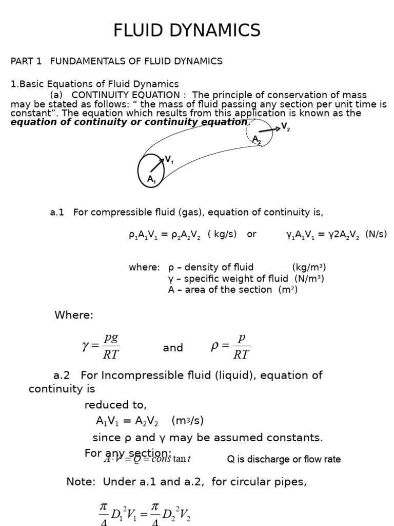 Part I A Fundamentals of Fluid Dynamics PDF Fluid Dynamics Pressure