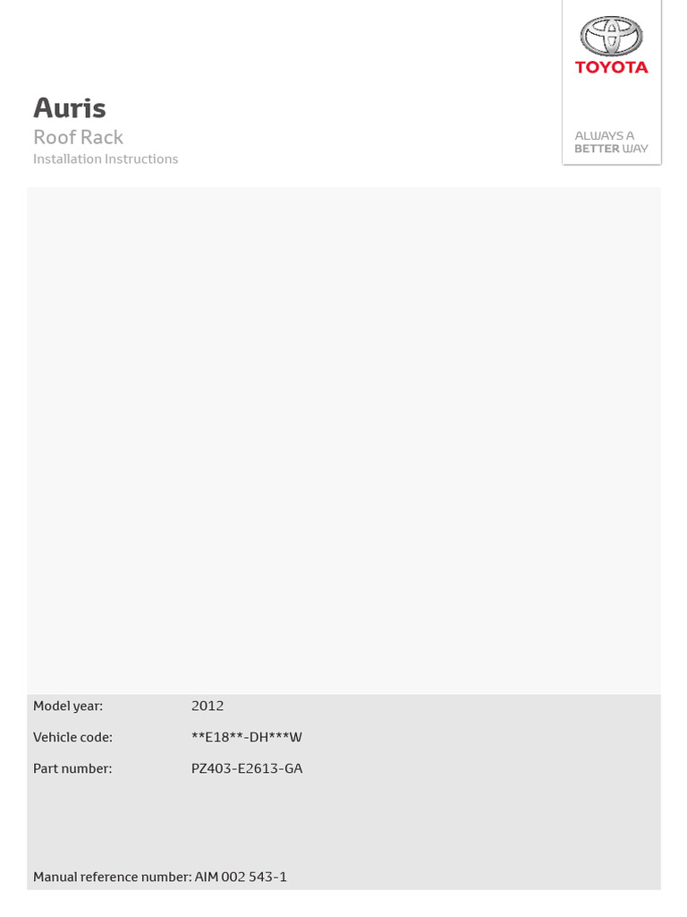 Auris roof rack pz403 e2613 ga aim 002 543 1 download free pdf
