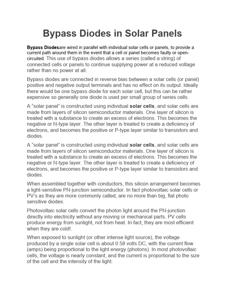 Solar Panel Bypass Diodes Explained | PDF | Solar Cell | Photovoltaics