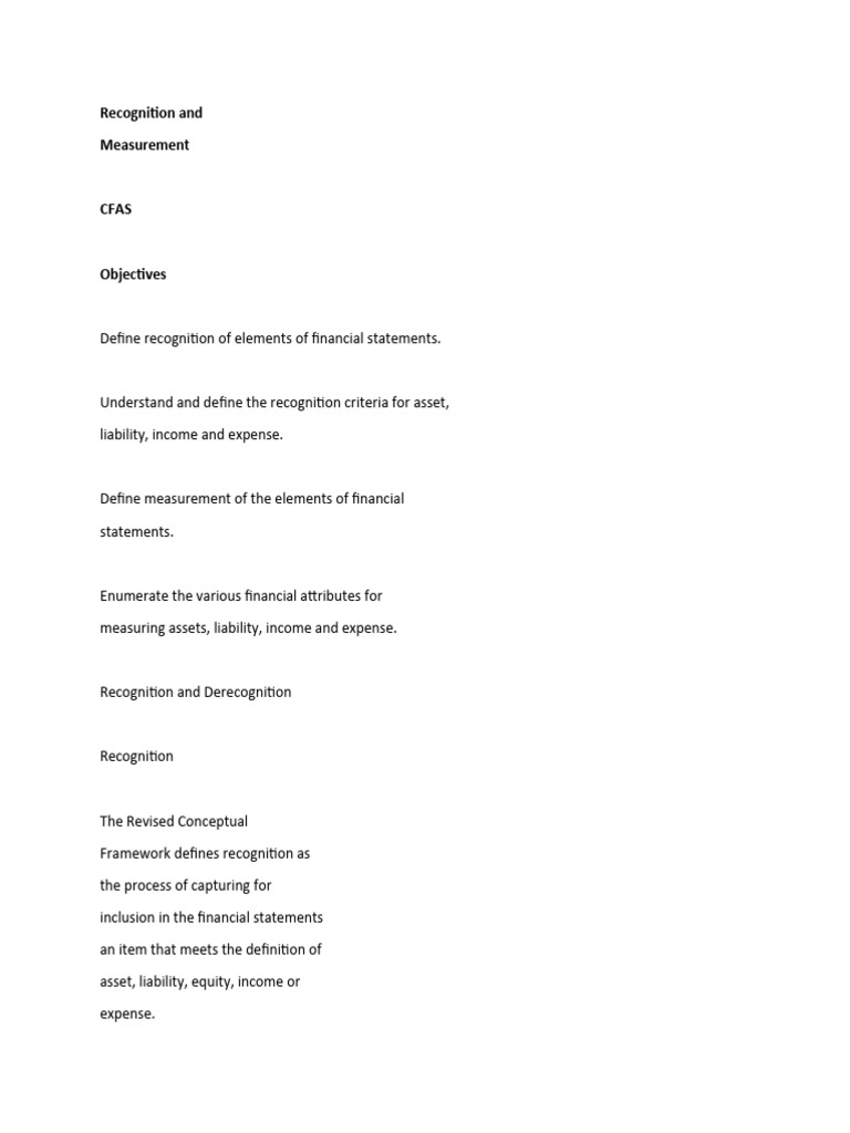 Recognition and Measurement in Accounting | PDF | Historical Cost ...