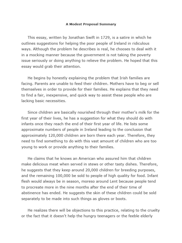 A Modest Proposal Summary PDF