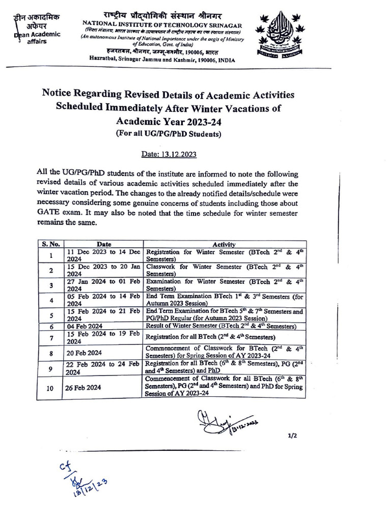 Revised Academic Schedule Post-Winter 2023 | PDF | Academic Term ...