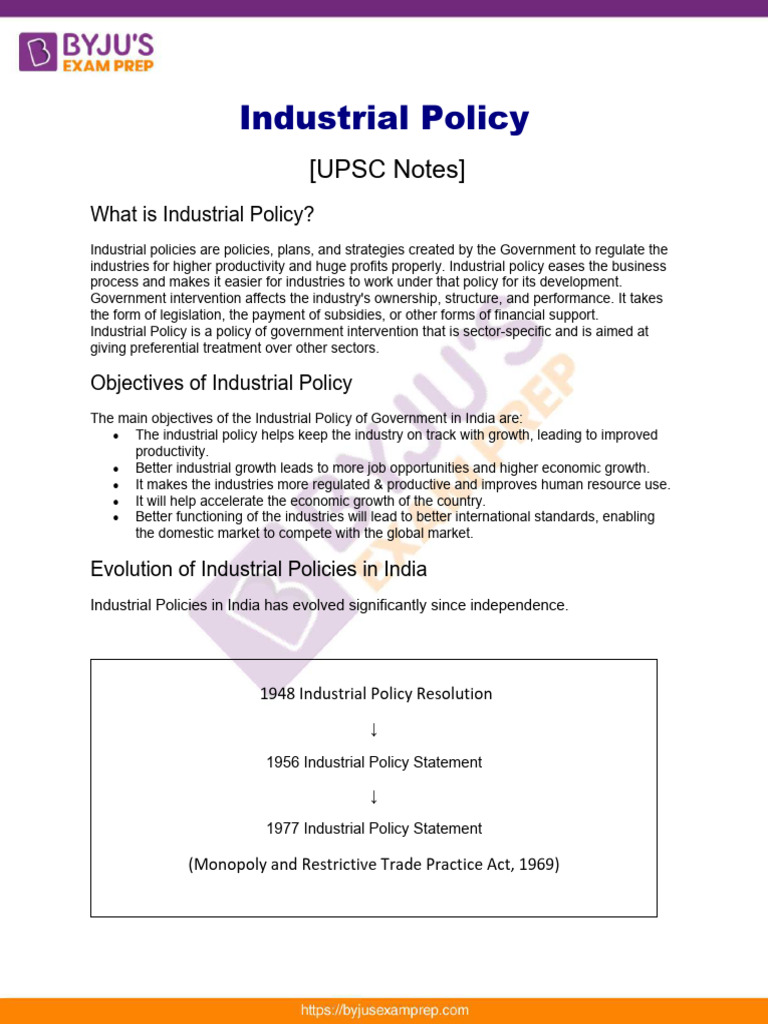 Industrial Policy Upsc Notes 80 | PDF | Industrial Policy | Policy