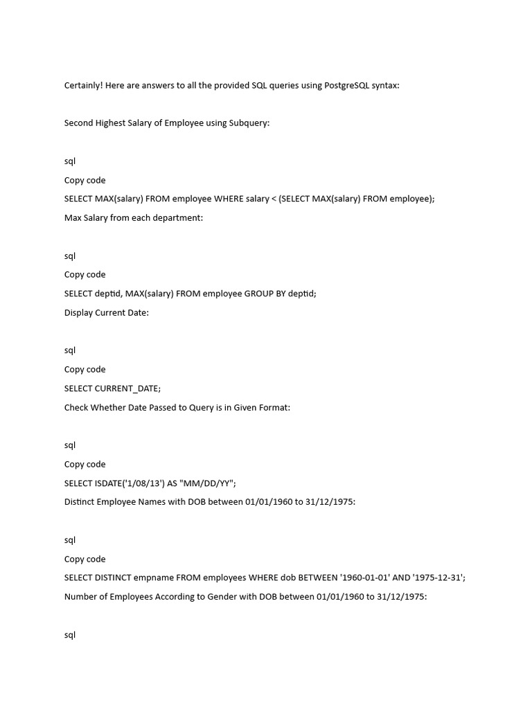 47 Fequent SQL Questions | PDF | Data Management Software | Information ...
