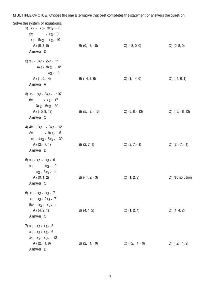 System of Equations Solutions | PDF | Linear Map | Equations