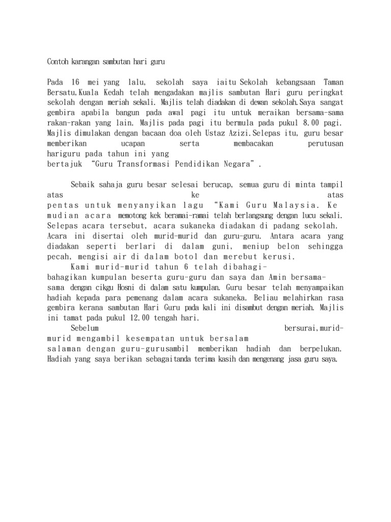Contoh Karangan Sambutan Hari Guru Pdf