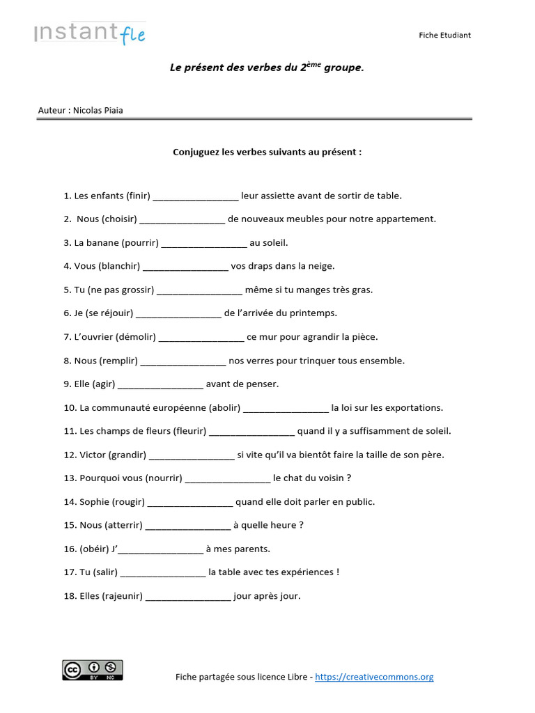 Conjugaison des verbes du 2ème groupe | PDF | Arts du langage et ...