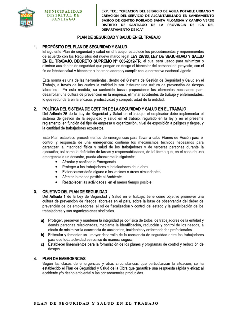 Plan de Seguridad y Salud en el Trabajo | PDF | Valores | Primeros auxilios