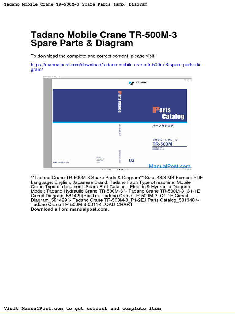 Tadano Mobile Crane TR 500m 3 Spare Parts Diagram Download Free PDF