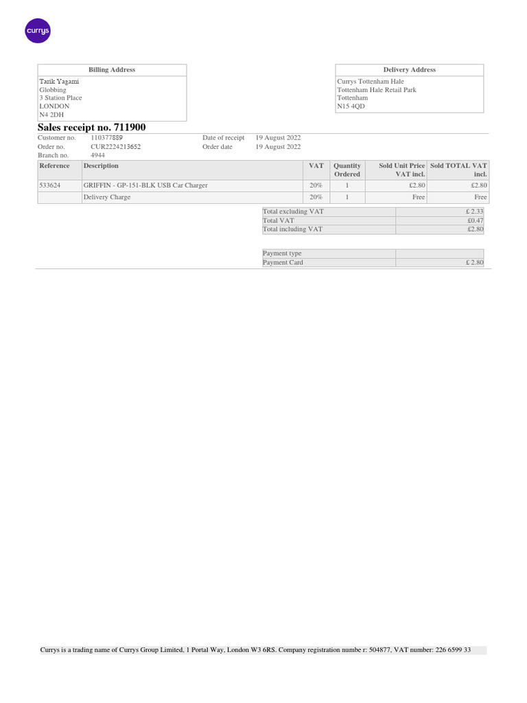 Your Currys Receipt (CUR2224212921) PDF