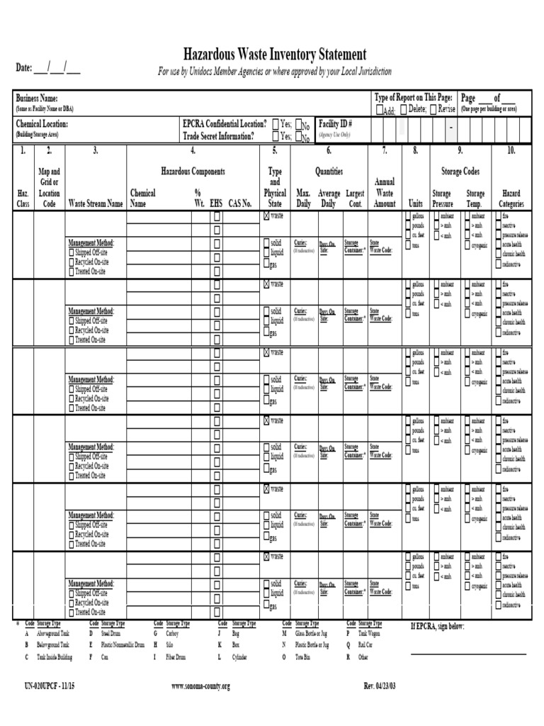 Hazmat Waste Inventory PDF Materials Waste