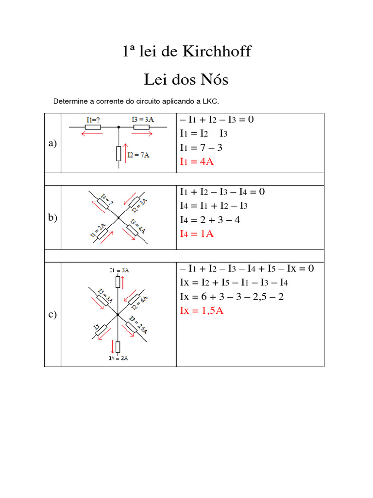 Exercícios Resolvidos das Leis de Kirchhoff | PDF