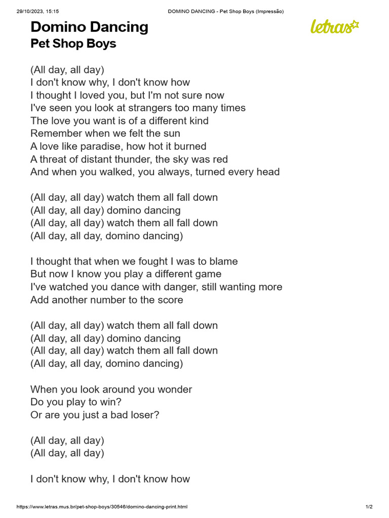 Pet Shop Boys Domino Dancing Sample