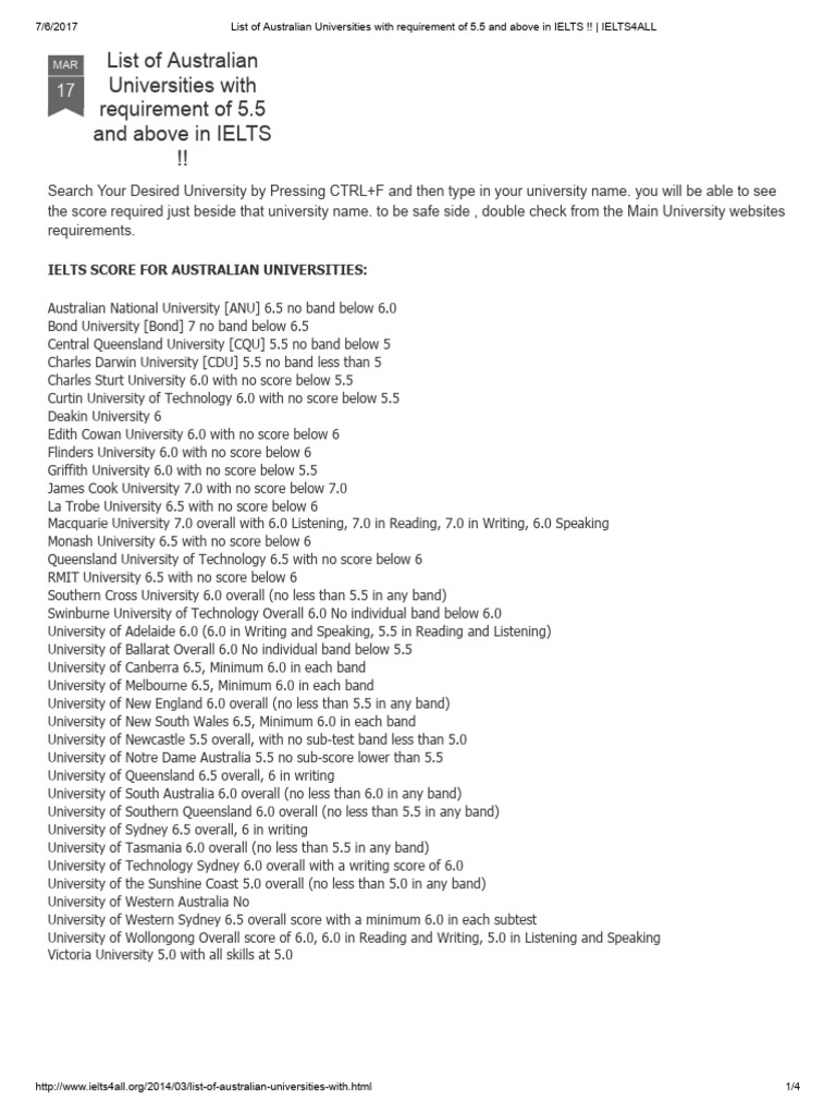 List of australian universities with requirement of 5 pdf australia