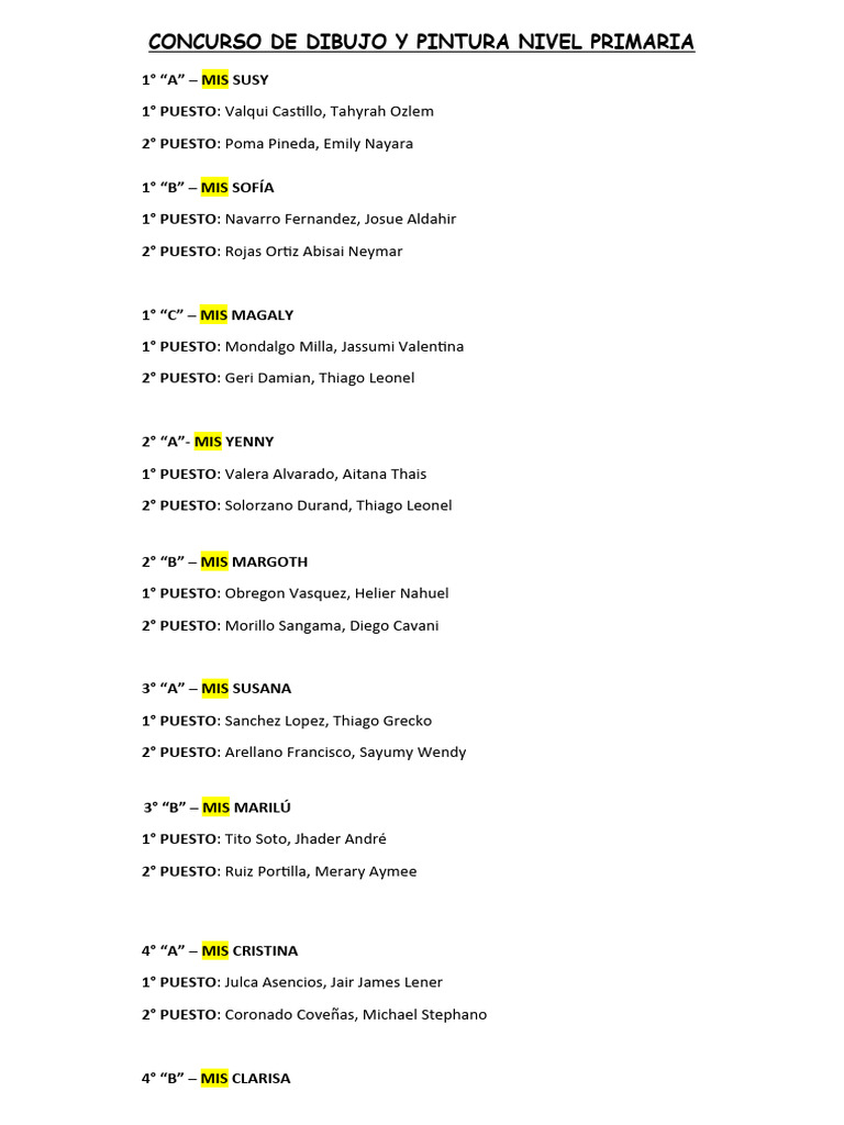 Concurso De Dibujo Y Pintura Nivel Primaria Pdf