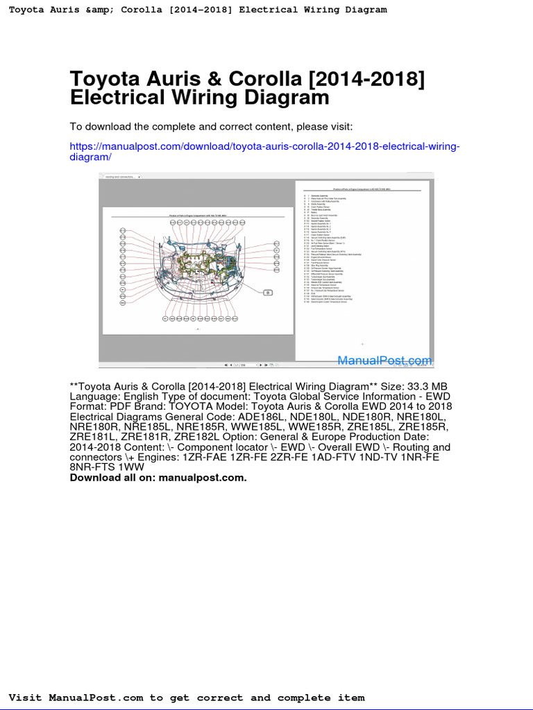 Toyota Auris Corolla 2014 2018 Electrical Wiring Diagram PDF