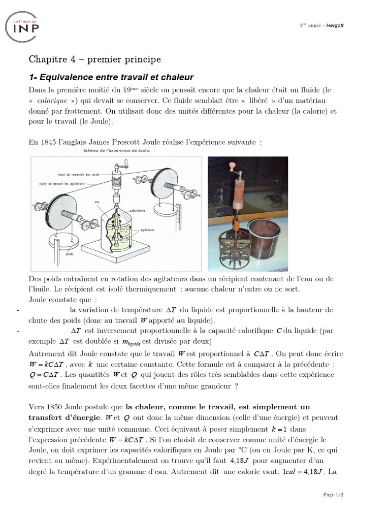 Premier principe de la thermodynamique | PDF | Transfert thermique ...