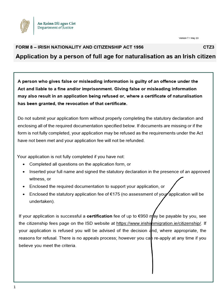 Form 8: Irish Citizenship Application Guide | PDF | Notary Public ...