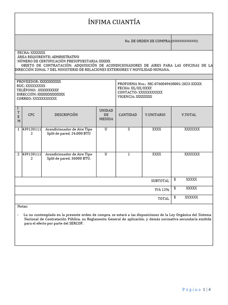 Modelo Orden de Compra Aires Acondicionados DZ7 2023 | PDF | Multa ...