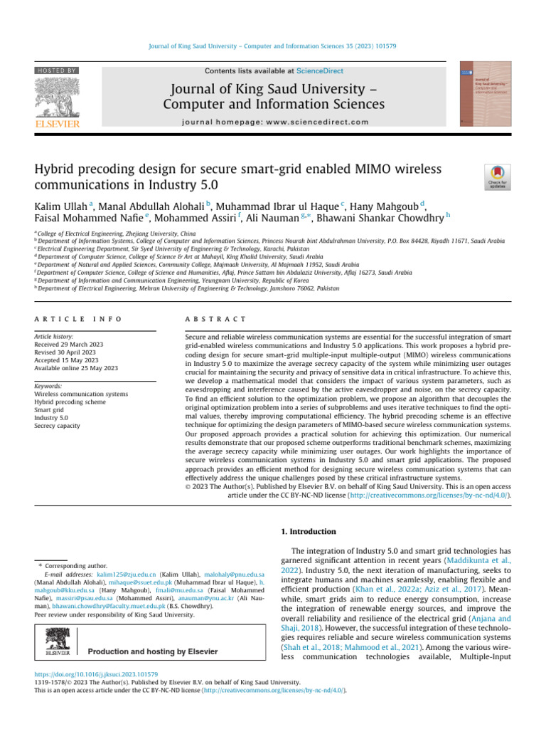 Secure MIMO Hybrid Precoding for Industry 5.0 | PDF | Mimo | Smart Grid