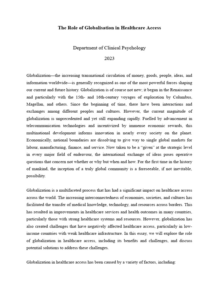 Globalization's Impact on Healthcare Access | PDF | Health Care ...