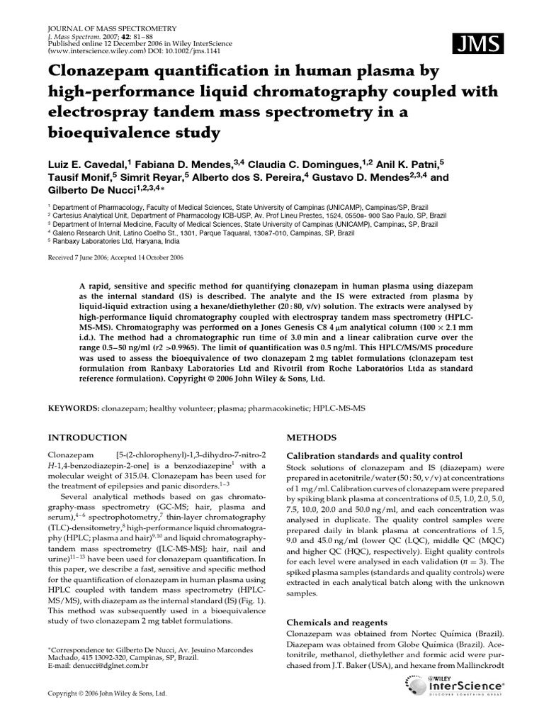 Journal of Mass Spectrometry - 2006 - Cavedal - Clonazepam ...