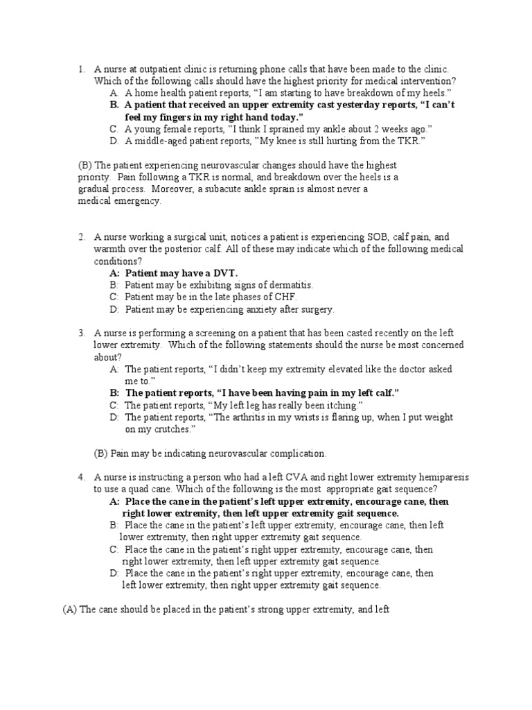 Ortho Sample Questions Patient Pain