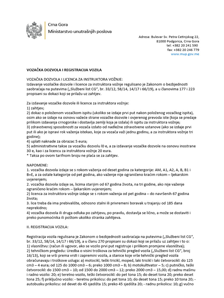 Vozacka Dozvola I Registracija Vozila PDF